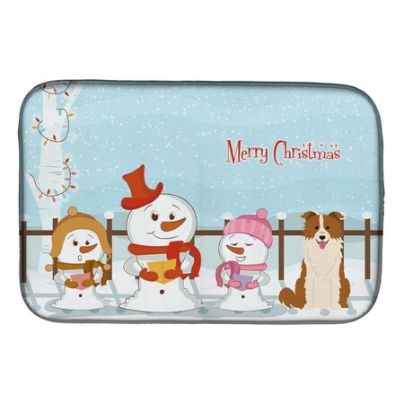 Carolines Treasures Merry Christmas Carolers Border Collie Red White Dish Drying Mat BB2450DDM
